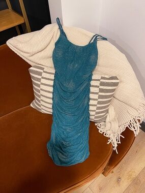 Lucy in the Sky Teal Glitter Ruched Mini Dress